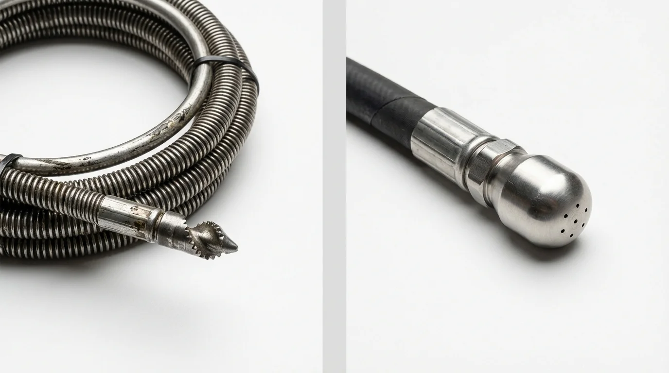 Drain snake cable and hydro jetting nozzle used for drain cleaning in Atkins, VA