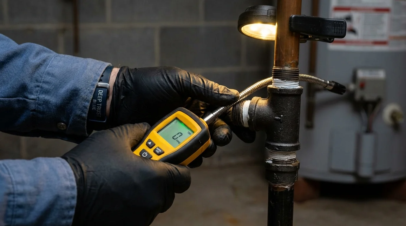 Gas leak detection with electronic sniffer by Johns Plumbing LLC in Atkins