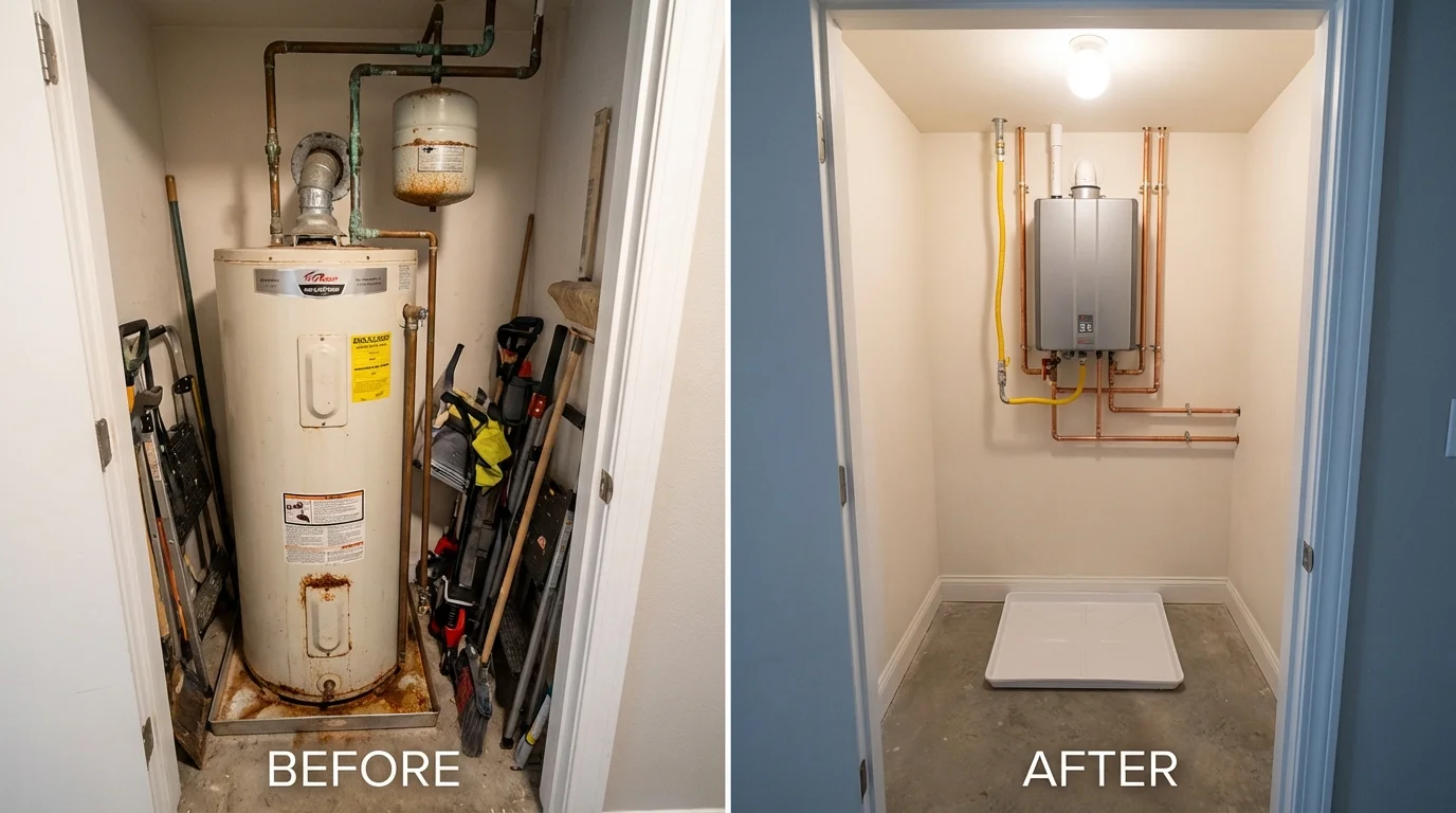 Tank water heater versus wall-mounted tankless unit comparison for Atkins, VA homeowners