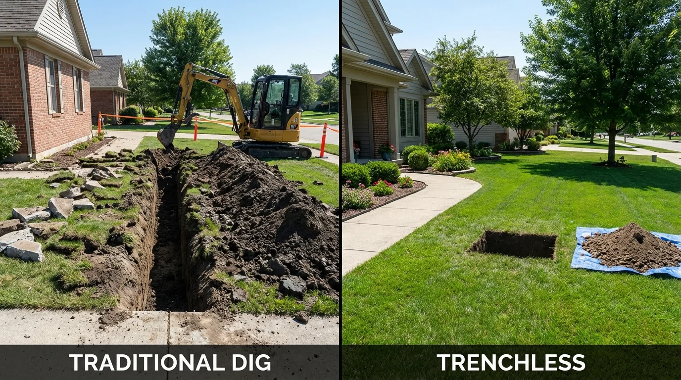 Trenchless sewer repair with minimal yard damage versus traditional excavation in Atkins, VA